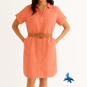 1146 J. Crew Relaxed-fit Short-Sleeve Linen Shirt-Dress - Size L - Orange